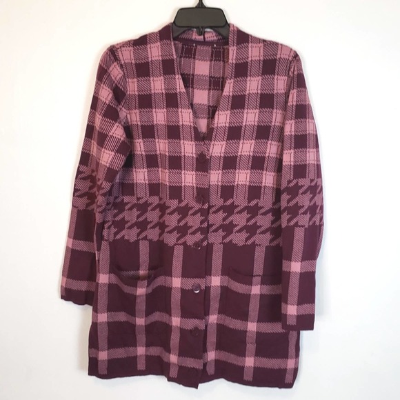 Purple Plaid Cardigan Sweater QVC size L - Picture 1 of 3